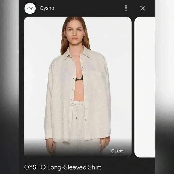 Oysho Sand Linen Button Down Shirt Size S New With Tag - Picture 2 of 5